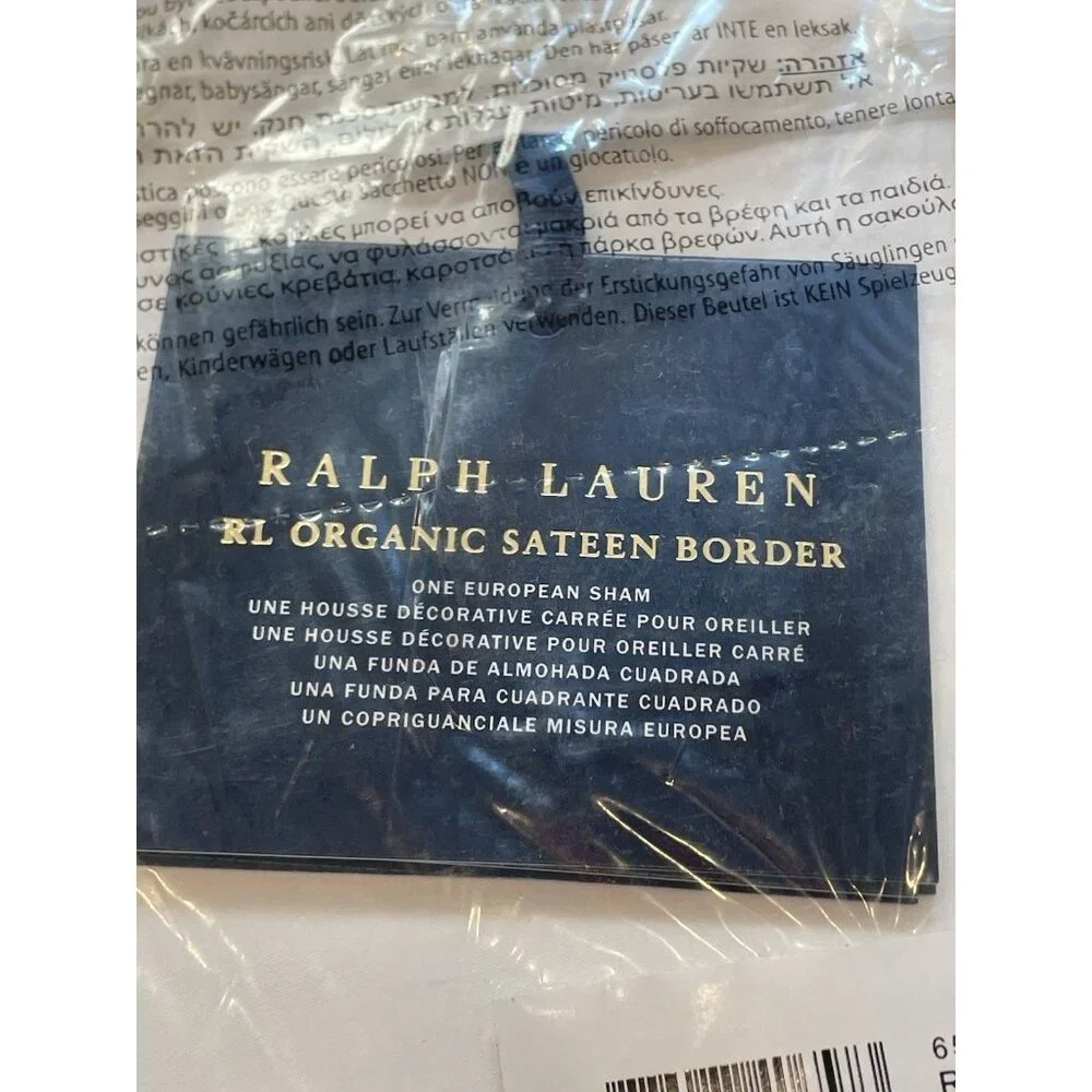 NEW RALPH LAUREN Organic Cotton Sateen Border Euro Sham Studio‎ White Parchment